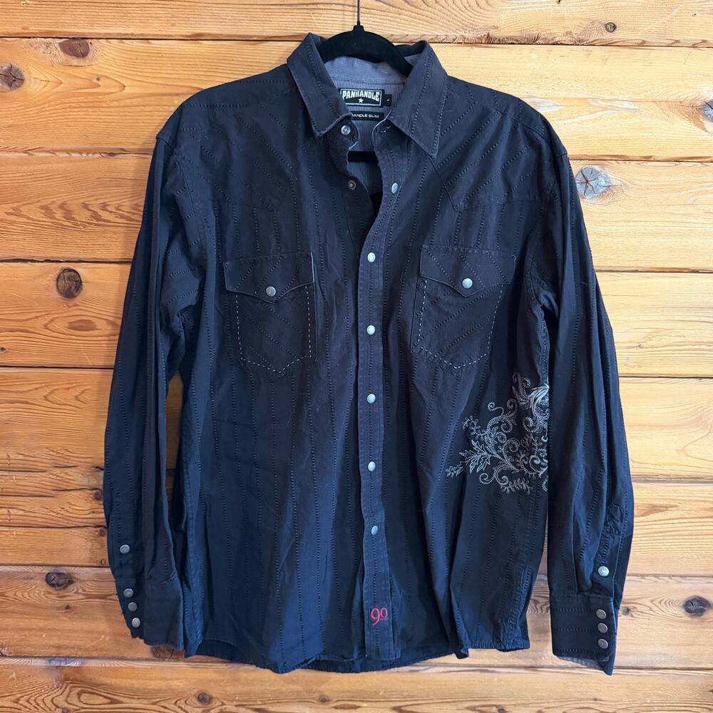 Panhandle Slim Black Embroidered y2k long-sleeve Shirt Large